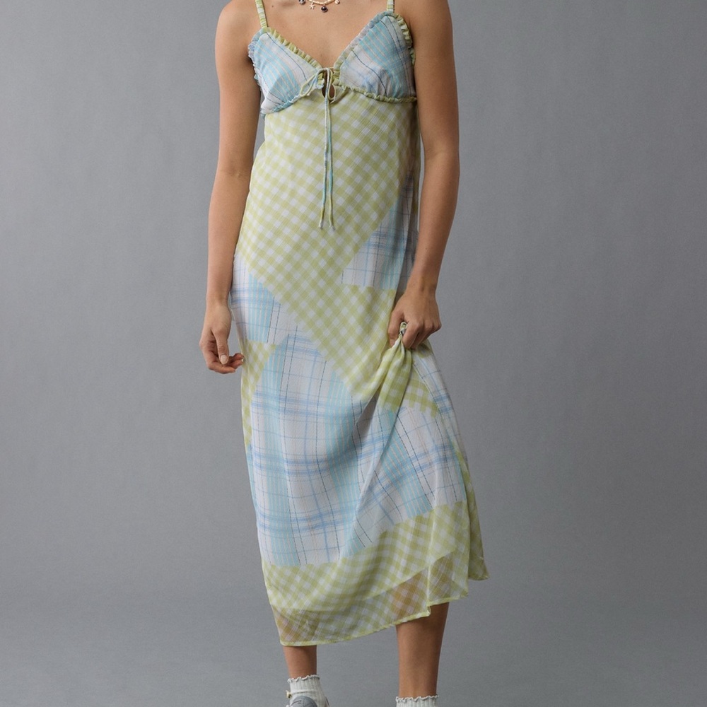 American Eagle Outfitters Green and Blue Midi Dress